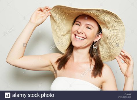 Hat Reference, Happy Woman, Style Reference, Hand Holding, Image Processing, Happy Women, Sun Hat, Straw Hat, Sun Hats