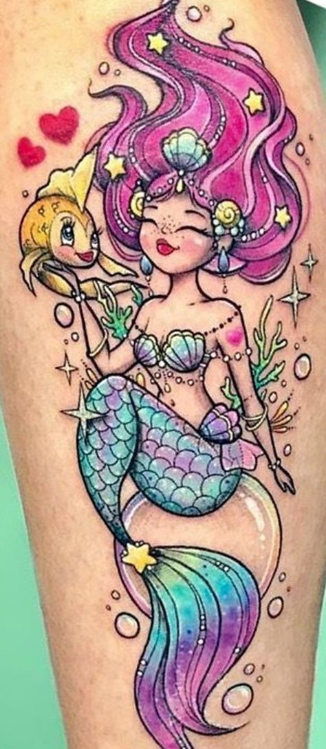 Mermaid Tattoo Ideas, Watercolor Mermaid Tattoo, Tattoo Mermaid, Mermaid Tattoo Designs, Leg Art, Tattoos Mandala, Watercolor Mermaid, Kawaii Tattoo, Disney Tattoo