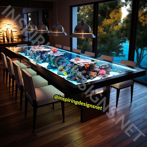 These Aquarium Dining Tables Will Make Waves at Your Next Dinner Party! – Inspiring Designs Dining Island, Think Bigger, Marine Plants, Aquatic Life, Make Waves, Fish Bowl, Romantic Dinners, Neutral Palette, Large Homes