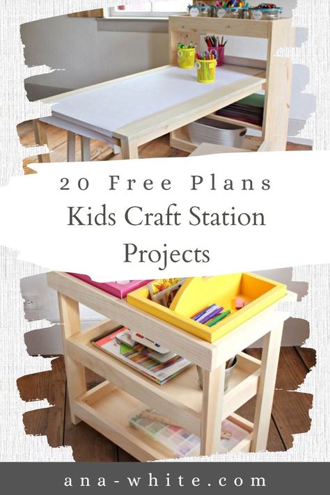 Trestle Table Plans, Kids Craft Tables, Kids Play Table, Arts And Crafts Storage, Craft Station, Storage Chair, Kid Table, Woodworking Plans Free, Free Plan