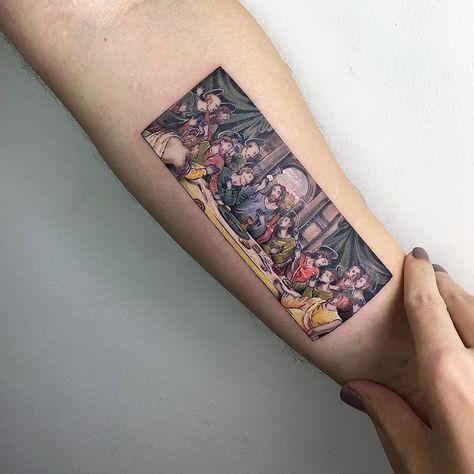 The Last Supper By Leonardo Da Vinci Inspired Tattoo The Last Supper Tattoo, Art Inspired Tattoos, Famous Tattoo Artists, Cool Forearm Tattoos, 4 Tattoo, Harry Potter Tattoos, The Last Supper, Painting Tattoo, Diy Tattoo