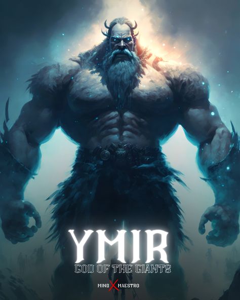 Ymir is a giant in Norse mythology, who is said to be the ancestor of all the other giants. He was created from the melting ice of Niflheim and the heat of Muspelheim, and was later killed by the gods, who used his body to create the world. He is often seen as a symbol of chaos and destruction, as well as the raw materials from which the world was created. Ymir represents the idea of the primordial chaos and the raw materials from which the world was created. He reminds us that everything has it Ymir Norse Mythology Art, Norse Mythology Ymir, Norse Mythology Giants, Ymir Mythology, Ymir Norse Mythology, Niflheim Norse Mythology, Ymir Norse, Norse Gods And Goddesses, Symbol Of Chaos