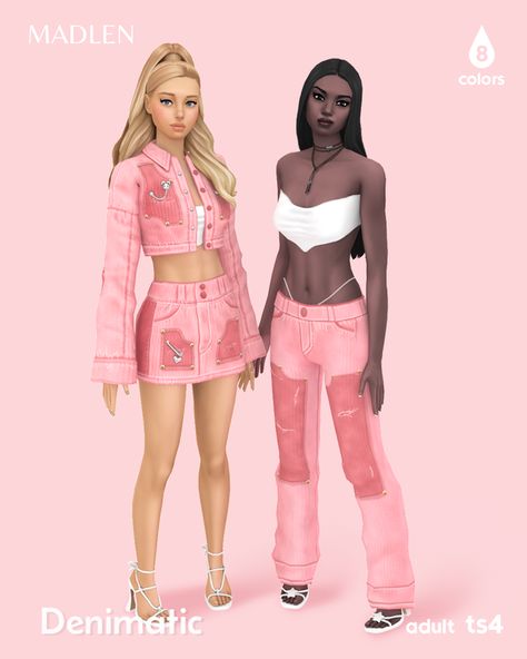 Denimatic Set | Madlen Sims Cc Clothes Patreon Y2k, Belaoallure Cc, Malden Sims 4 Cc, Sims 4 Modern Clothes Cc, Sims 4 Cc Female Clothes Y2k, Sims 4 Retexture, Sims 4 Madlen Cc, Sims 4 Cc Madlen, Pink Cas Background Sims 4