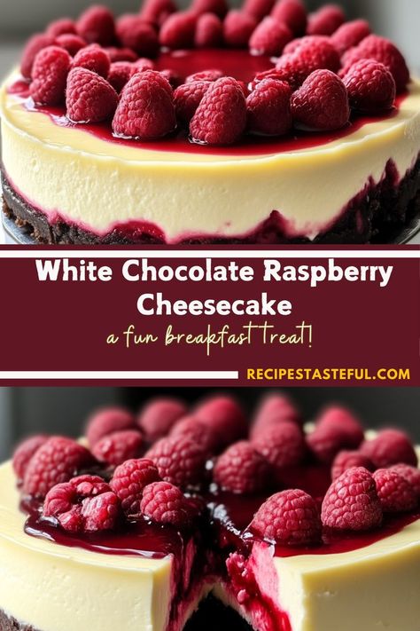 Indulge in a luxurious White Chocolate Raspberry Cheesecake, featuring a creamy filling with rich white chocolate, layered with tangy raspberry sauce, and set on a delicious Oreo cookie crust. Perfect for special occasions or any dessert lover. White Chocolate Mousse With Raspberry Sauce, White Raspberry Cheesecake, Raspberry Cheesecake Desserts, Raspberry And White Chocolate Cheesecake, White Chocolate Raspberry Cheesecake Balls, Chocolate Crust Cheesecake, Chocolate Raspberry Cheesecake Recipes, Raspberry Truffle Cheesecake, No Bake White Chocolate Raspberry