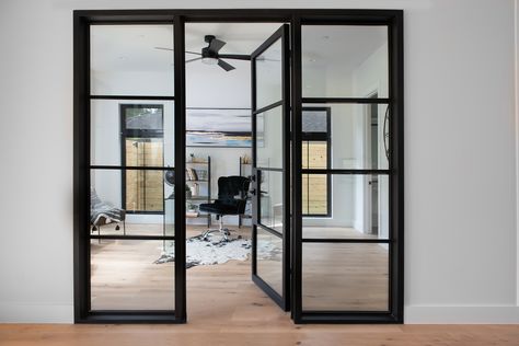 Double Doors For Office, Poem Layout, Spec Home, Office Doors, Functional Interior, Modern Home Offices, Pony Wall, Interior Layout, Formal Office