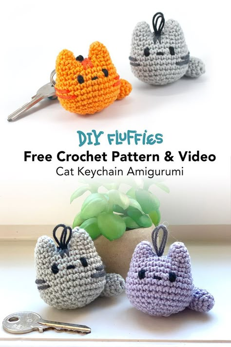 Free cute mini cat crochet patterns Crochet Stuffed Animals, Easy Beginner Crochet Patterns, Crochet Cat Pattern, Crochet Keychain Pattern, Crochet Animals Free Patterns, Crochet Amigurumi Free Patterns, Beginner Crochet Projects, Crochet Amigurumi Free, Crochet Bookmarks