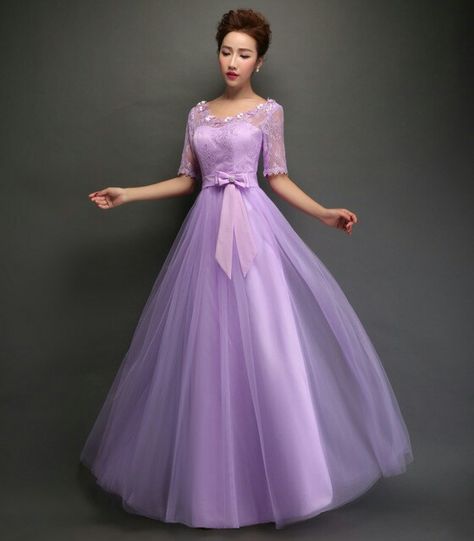 Purple Maid Of Honor Dress, Wedding Dresses For Maids, Elegant Purple Dresses, Maid Of Honor Dress, Purple Party Dress, Light Purple Dress, Trendy Party Dresses, Long Gown Design, Bridesmaid Dresses With Sleeves