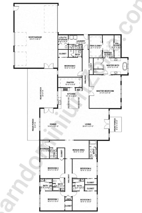 7 Amazing 6-Bedroom Barndominium Floor Plans You'll Love Modern Mixed With Traditional, Barn House Design, Barn Style House Plans, Building Plans House, Barndominium Floor Plans, House Construction Plan, Bedroom Floor Plans, Barn Style House, Kitchen Remodeling Projects