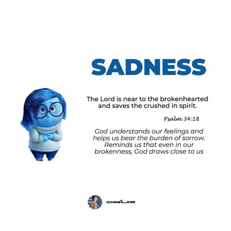 Inside Out - Bible Version 📖 Read what the Bible tells us about these emotions. 💞 So cool! (While Disney isn’t biblical and this movie isn’t either. This is a good perspective to think on about emotions) Shared from Christlikes #God #Christian #Faith #Bible #Hope #Love #InsideOut2 #insideout #emotions #feelings Inside Out Emotions, Christian Cartoons, Emotions Activities, God Christian, Christian Education, Psalm 34, Inside Out 2, Bible Versions, Faith Bible