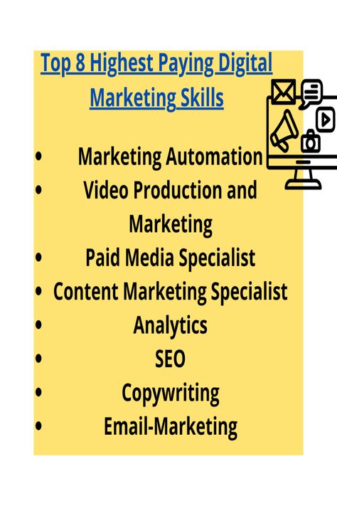 Top 8 Highest Paying Digital Marketing Skills If you want to learn a new skill in 2022 these are the best and high paying to learn for more information comment below Paid Media, Media Specialist, Learn A New Skill, Marketing Skills, Marketing Automation, Email Marketing, Content Marketing, More Information, To Learn