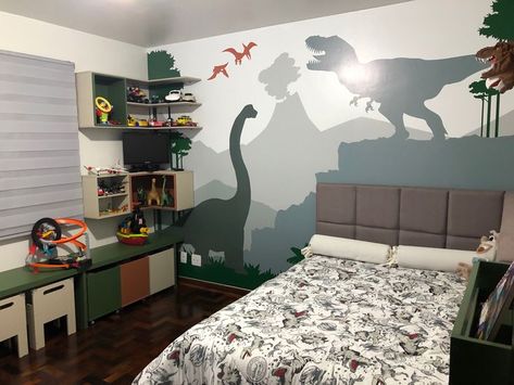 Dinosaur Bedroom Wall, Dinosaur Theme Room, Dino Room, Dinosaur Kids Room, Dinosaur Room Decor, Dinosaur Bedroom, Boy Toddler Bedroom, Kids Room Murals, Dinosaur Room