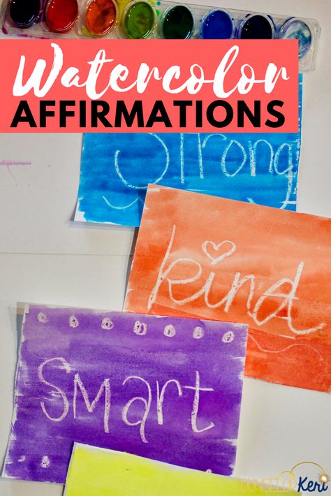 Watercolor Affirmations Activity for Group Counseling - Counselor Keri Counseling Crafts, Counselor Keri, Art Affirmations, Group Counseling Activities, Group Therapy Activities, Therapeutic Recreation, Self Esteem Activities, Recreation Therapy, Group Counseling