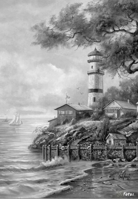 Drawing Borders, Watercolour Bird, Tre Kunst, Coloring For Adults, Landscape Pencil Drawings, Shading Drawing, Classic Actors, Grey Scale, Lighthouse Art