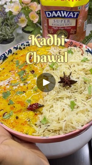 982K views · 26K reactions | Kadhi Chawal 🥳

Ingredients 
For Kadhi 
1/2 cup sour Curd
2 tbsp Besan 
Ginger 
Green chilli 
2-3 cups of water
1/2 tsp black salt
Salt to taste 
Boondi or pakora 
Chopped coriander 
1 tbsp desi ghee
Jeera 
Ajwain
Laung
Rai
Methidana
Heeng 
Degi mirch 
Red chilli 
Kasoori methi

For jeera Rice 
1 cup basmati Rice
1 tbsp desi ghee
Jeera #
Tejpatta 
DalChini 
Star anise 
Salt 
1/2 tsp Garam masala
Coriander 
1 cup water

Do try this recipe & don’t forget to share your feedback ❤️
Follow @deliciousbygarima for more recipes 

#Daawat #TheFinestBasmati #AisaVaisaKoiBhiBasmatiNahi #SirfDaawatTheFinest
#RajmaChawalwithDaawat #KadhiChawalwithDaawat #ad #7pdigital | GARIMA BHARGAVA | FOOD & TRAVEL | deliciousbygarima · Original audio Jeera Rice Recipe, Kasoori Methi, Jeera Rice, Black Salt, Green Chilli, Star Anise, Red Chilli, Basmati Rice, Food Travel