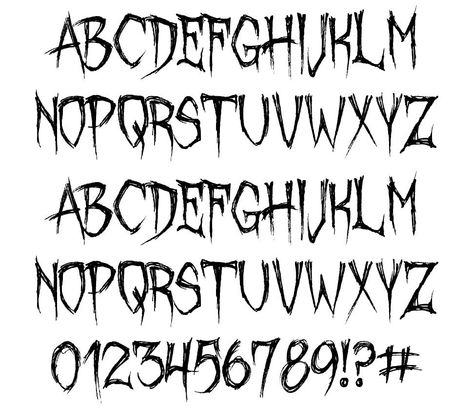 October Crow font by Sinister Visions - FontRiver Creepy Lettering Fonts, October Crow Font, Evil Lettering Fonts, Witch Font Alphabet, Creepy Fonts Alphabet, Edgy Fonts Alphabet, Gothic Font Tattoos For Women, Creepy Handwriting, Emo Lettering