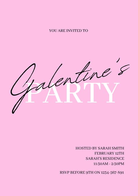 Galentine's Day Party Invitation - Valentine's Day, Galentine's Day, Digital Editable Template, Valentines Brunch Girls, Pink Invitations Valentines Day Invite, Valentine’s Day Invitation, Galentines Invitation Template, Valentines Invitations, Galentines Night, Galentines Invitation, Graphic Design Invitation, Galentines Valentines, 18th Party