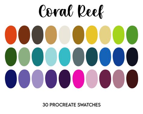 Under The Sea Colour Palette, Aquarium Color Palette, Coral Reef Color Palette, Procreate Easy, Procreate Palettes, Coral Reef Color, Swatches Color, Procreate Palette, Vintage Colour Palette