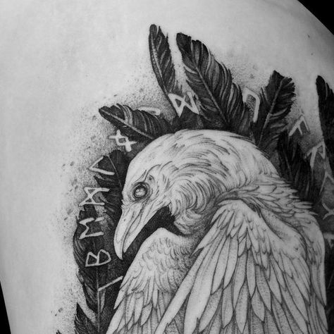 White Raven Tattoo Design, White Raven Tattoo, Odin's Ravens Tattoo, Slavic Tattoo, Snow Tattoo, White Raven, Odin's Ravens, Beauty Marks, White Crow