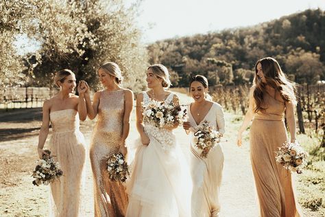 Keeping it Tonal—The Latest Trend for Bridesmaids with BHLDN - Green Wedding Shoes Latest Bridesmaid Dresses, Romeo Und Julia, Bhldn Wedding, Mismatched Bridesmaids, Celestial Wedding, Mismatched Bridesmaid Dresses, Mountain Bride, Stunning Wedding Dresses, Space Wedding