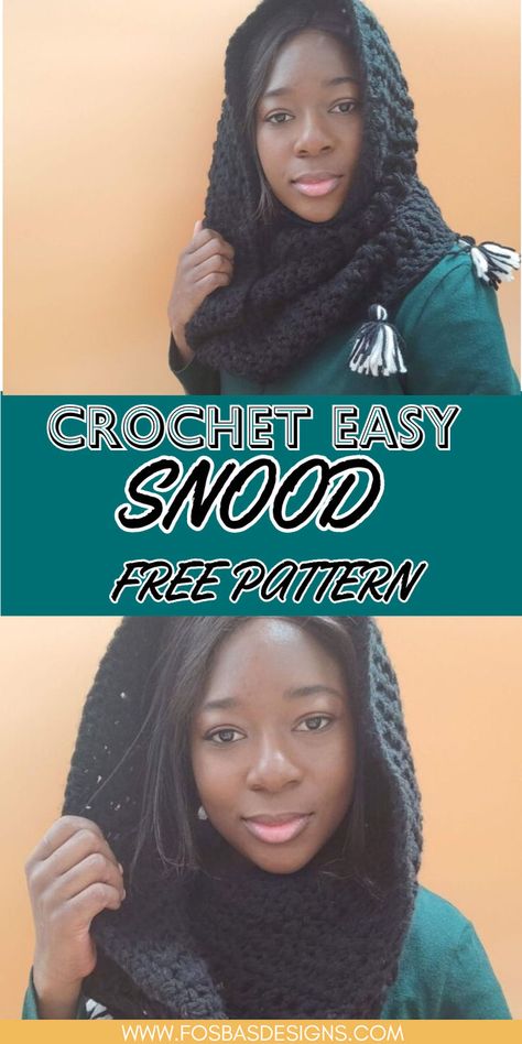 A soft, crocheted snood free pattern ready in just a few minutes Crochet Snood Cowl, Wednesday Addams Crochet Snood, Easy Crochet Snood Free Pattern, Crochet Cowl Free Pattern Easy, Hooded Cowl Crochet Pattern Free, Snood Crochet Pattern Free, Snood Pattern Crochet, Snood Wednesday, Crochet Snood Free Pattern