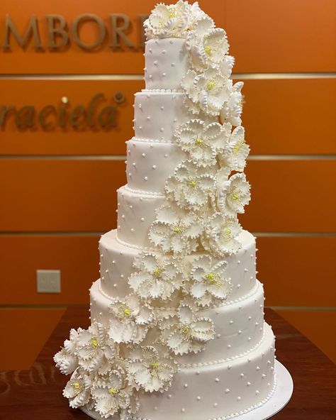 World of Chantilly on Instagram: “7 Tier Wedding Cake Decorated With Cream Pearl Dots and Cascading 🌺Do you like this post? Comment ⬇️⬇️⬇️⬇️” 7 Tier Wedding Cake, Berry Wedding Cake, Berry Wedding, Reference Pics, Wedding Cake Decorations, Tiered Wedding Cake, Pearl Cream, Cake Ideas, Wedding Cake