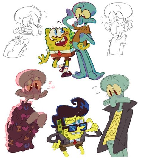 Mao Draws Spongebob, Squidbob Fanart, Spongebob X Squidward Fanart, Squidward Fanart, Spongebob X Squidward, Spongebob Squidward, Spongebob Drawings, Spongebob Square, Spongebob Funny