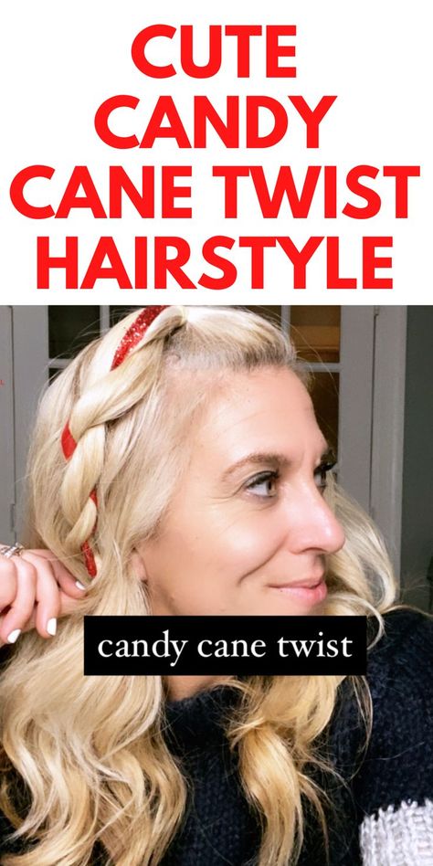 Simple Festive Hairstyle for the Holidays - Here is a quick and simple candy cane hairstyle for the holidays. This is a sweet hairstyle for Christmas. Candy Cane Hairstyle, Christmas Picture Hair Ideas Kids, Who Inspired Hairdos Grinch, Holiday Hairstyles With Ribbon, Candy Cane Hair Accessories, Sweet Hairstyles, Ribbon Hairstyle, Christmas Hairstyles, Hair Tutorials Easy