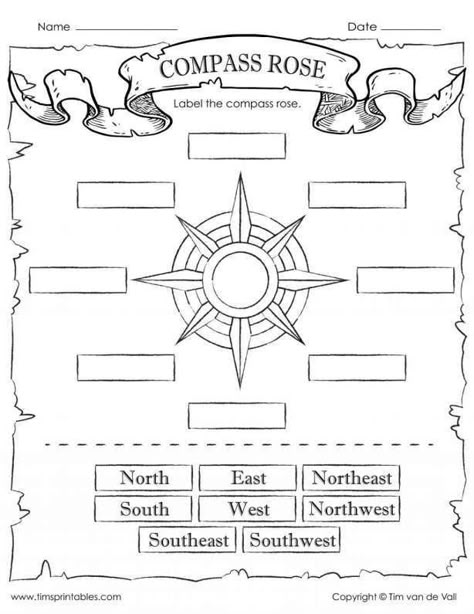 Compass Worksheet, Compass Rose Activities, Flower Worksheet, Teaching Maps, Map Skills Worksheets, 3rd Grade Social Studies, Geography Worksheets, Geography For Kids, 4th Grade Social Studies