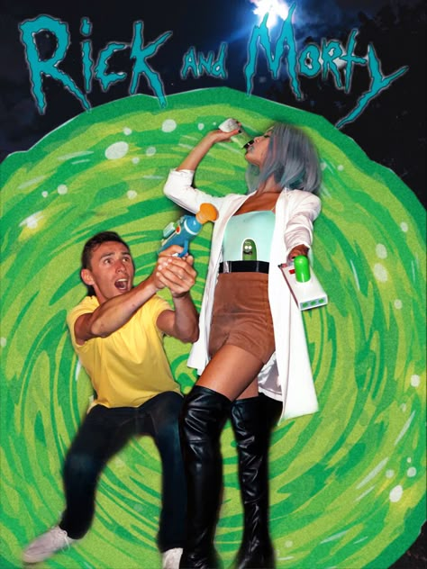 Couple Rick And Morty Costume, Couple Halloween Costume Ideas 2022, Et Couple Costume, Female Rick And Morty Costume, Rick And North Costume, Couples Cartoon Halloween Costume, Halloween Aesthetic Costume Couple, Couples Costumes 90s, Couples Concept Costumes