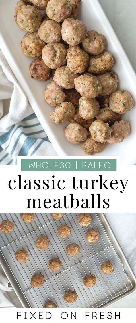 Classic Whole30 Turkey Meatballs are a healthy staple recipe that everyone should have in their back pocket. Ground turkey, almond flour and seasoning combine to make a delicious appetizer or entree. Meal Prep Lunches Healthy, Whole30 Turkey Meatballs, Ground Turkey Enchiladas, Meal Prep Lunches, Ground Turkey Recipes Easy, Ground Turkey Meatballs, Classic Turkey, Turkey Meatloaf Recipes, Ground Turkey Tacos