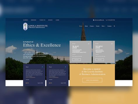 Website Blue Design, Blue And Gold Website Design, Blue And Gold Website, Blue Website Design, Responsive Web Design Template, Responsive Web Design Inspiration, Web Design Inspiration Layout, Gold Website, College Home