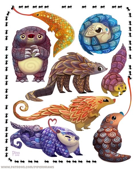 Pangolin Art, Piper Thibodeau, Patreon Art, Daily Painting, Cute Creatures, Halloween Prints, Creature Design, Creature Art, Animal Illustration