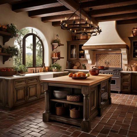 Hacienda Style Kitchen, Spanish Style Home Interior, My Dream Kitchen, Spanish Style Kitchen, Castle House Design, Hacienda Homes, Spanish Home Decor, Tuscan Style Homes, Hacienda Style Homes