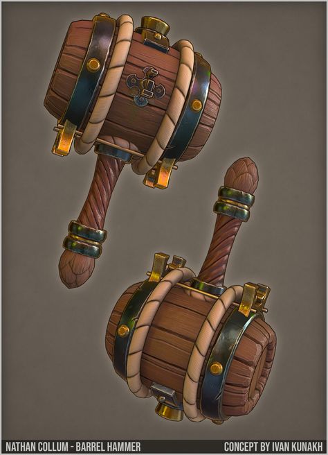 ArtStation - Barrel Hammer, Nathan Collum Fantasy Hammer Art, Hammer Design Fantasy, Fantasy Hammer, Forge Hammer Fantasy Art, Blacksmith Hammer Fantasy Art, Great Hammer Fantasy, Vorpal Blade, Artifact Art, Dnd Items