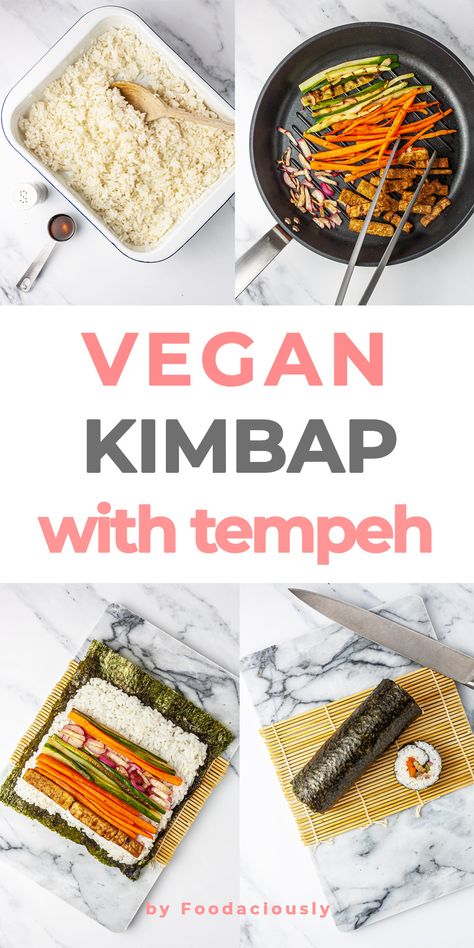 Kimbap Vegan, Vegan Kimbap, Grilled Tempeh, Kimbap Recipe, Korean Sushi, Sushi Fillings, Recipe Korean, Sushi Recipe, Glutenfree Recipe