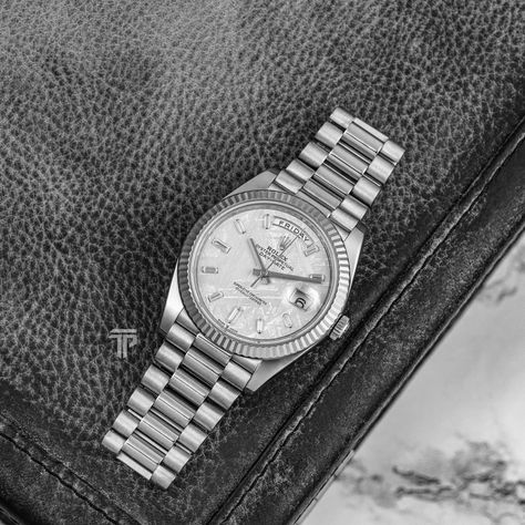 Rolex Meteorite, Rolex Day Date, White Dial, Time Piece, Rolex, Markers, White Gold, Gold, White