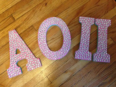 bedazzled letters I made my little! #AOII #alphalove #alphaomicronpi #biglittle #bedazzled Big Sorority Letters, Decorated Sorority Letters, Aoii Letters, Bedazzled Letters, Painted Wooden Letters Sorority Cute Ideas, Sorority Letters Painted Wooden, Sorority Girls, Sorority Letters, Alpha Omicron Pi