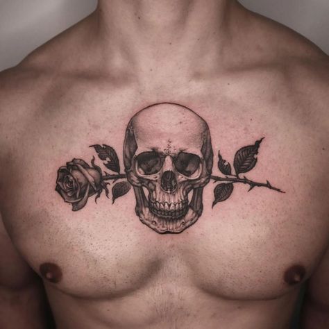 Skull and Bones Skull tattoos are a timeless idea. Through varying styles, colors and placement choices, they remain a top pick in the world of body a... I have butterfly tattoo for you https://shambhusah.gumroad.com/l/Butterfly-tattoo Skull Tattoo Chest, Chest Tattoo Male, Male Chest Tattoos, Skull Tattoo Ideas, Tattoo Male, Unique Tattoos For Men, Tattoo Chest, Bone Tattoo, Male Chest