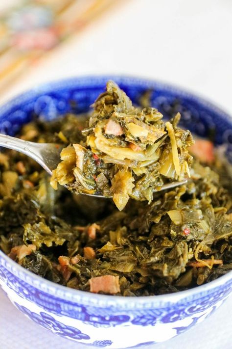 Canned Greens Recipe, Glory Greens Recipe, Canned Collard Greens Recipe, Collards Greens Recipe, Canned Collard Greens, Collard Greens With Ham, Crockpot Collard Greens, Mixed Greens Recipe, Collard Greens With Bacon