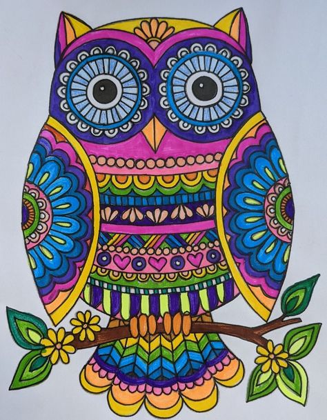 Owl Drawing Colorful, Mandala Art Simple Colourful, Birds Mandala Art, Owl Mandala Drawing, Bird Mandala Art, Colorful Owl Drawing, Owl Mandala Art, Madhubani Paintings Peacock, Animal Sketches Easy