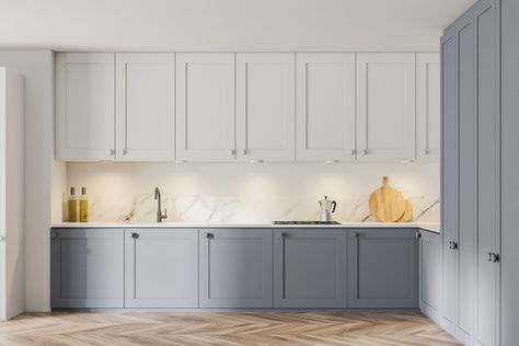 Most Popular Kitchen Cabinet, Interior Door Color, Modern Kitchen Design Trends, Popular Kitchen Cabinet, New Cabinet Doors, Kitchen Cabinet Color, 2022 Kitchen, Cabinet Trends, Grey Blue Kitchen