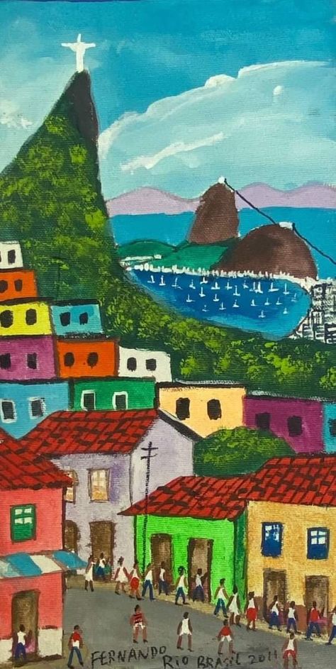 Brasil Aesthetic Art, Brazil Painting, Brazil Drawing, Brazil Art, Magical Rainbow, Summer Backgrounds, Landscape Drawings, Mural Wall Art, Urban Sketching