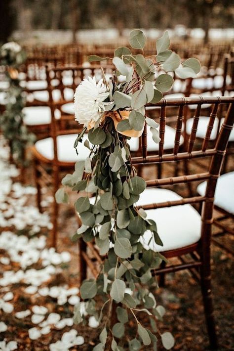 15+ Gorgeous Chair Ideas For Weddings You Should Bookmark While You Sit At Home | WedMeGood Diy Winter Wedding, Wedding Aisle Outdoor, Wedding Isles, Elegant Winter Wedding, Wedding Chair Decorations, Chair Decor, Winter Wedding Decorations, Wedding Aisle Decorations, November Wedding