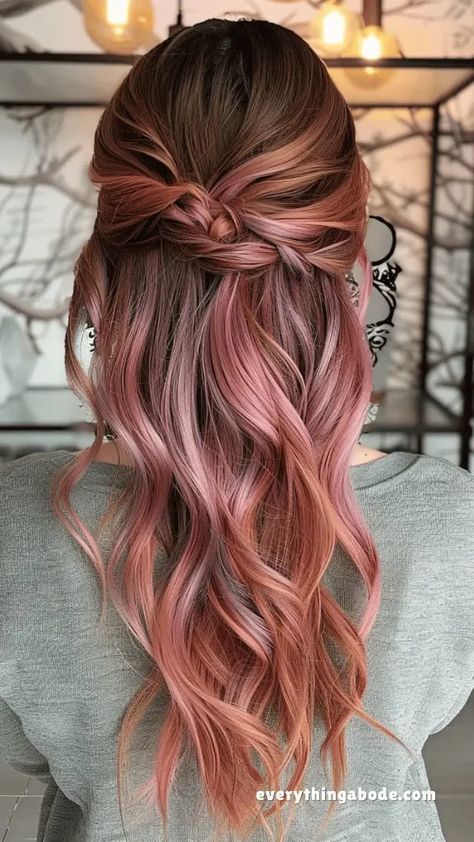 40+ Gorgeous Pink Hairstyle Ideas You Can Copy Right Now Rose Gold Auburn Hair, Dirty Blonde And Pink Hair, Autumn Hair Color Auburn, Brownish Pink Hair, Brown To Pink Hair, Brown To Pink Balayage, Rose Gold Hair Ombre, Jayne Matthews, Pink Balayage