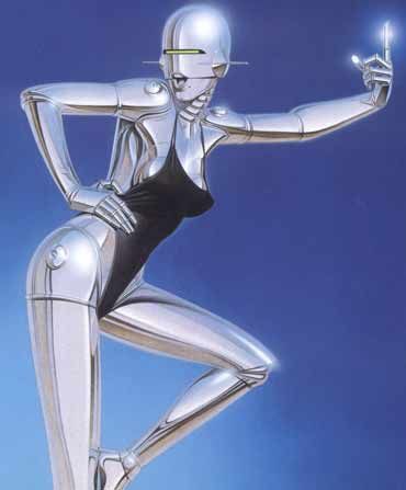 This was the 1st illustration I saw from master futuristic illustrator Hajime Sorayama.   Chromeliscious. Blue silver. Future. Technology. and a sense of humor. What's not to like? Hajime Sorayama, Futurism Art, Luis Royo, New Retro Wave, Arte Robot, Arte Cyberpunk, Airbrush Art, Futuristic Art, Retro Waves