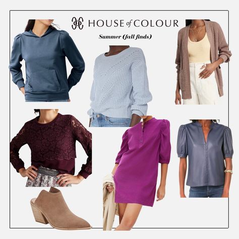 Dark Summer Capsule Wardrobe, Summer House Of Colour Outfits, House Of Color Summer Palette Outfits, Hoc Summer Color Outfits, House Of Colour Brown Summer, House Of Color Dark Summer, Deep Summer Color Palette Outfits, Dark Summer Color Palette Outfits, True Summer Fall Outfits