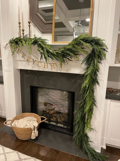 Garland On Mantle, How To Hang Garland On Mantel, Christmas Garland Mantle, Fireplace Garland, Mantle Garland, Faux Christmas, Christmas Interiors, Holiday Planner, How To Hang