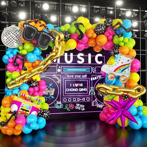 PRICES MAY VARY. 【171 Pcs Back to the 80s 90s Balloon Arch】Includes the following 171 pcs balloons in different sizes 5"10"12", you have enough balloons to make a huge balloon arch! We chose green blue hot pink as Palette for the theme, Add 28pcs foil 80s 90s Themed Balloon lets you create a cheerful and vibrant atmosphere, perfect for 80s 90s themed party. 【Iconic milestones and versatile celebrations】It's your go-to choice for a wide range of occasions, including 80s 90s birthday party decorat House Party Balloon Decorations, 90s Balloon Decor, 1980s Themed Birthday Party, 1990 Party Theme, Hip Hop Balloon Garland, 1980 Party Ideas Decoration, 80s Theme Backdrop, 80s Birthday Party Theme For Men, 90s Decorations Party Ideas