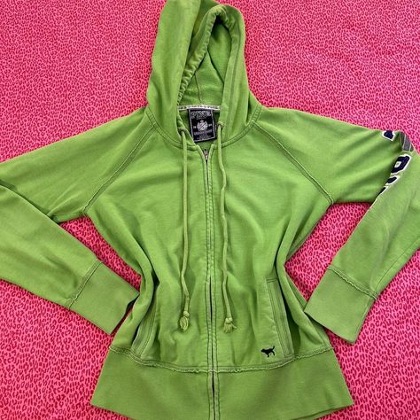 Insane dead stock Victoria’s Secret PINK y2k green... - Depop Pink 2000s Aesthetic, Green Zip Up Hoodie, Colour Combos, 2000s Aesthetic, Pink Y2k, Virtual Closet, Zip Up Hoodie, Color Combos, Secret Pink