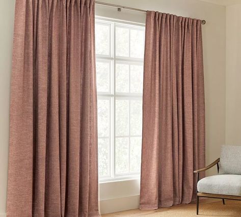 Emery Linen Blackout Curtain | Pottery Barn (US) Arch Bookcase, Grey Blackout Curtains, Cozy Bedroom Design, Bookcase Cabinet, Linen Blackout Curtains, Sitting Room Design, Wood Arch, White Drapes, Linen Curtain